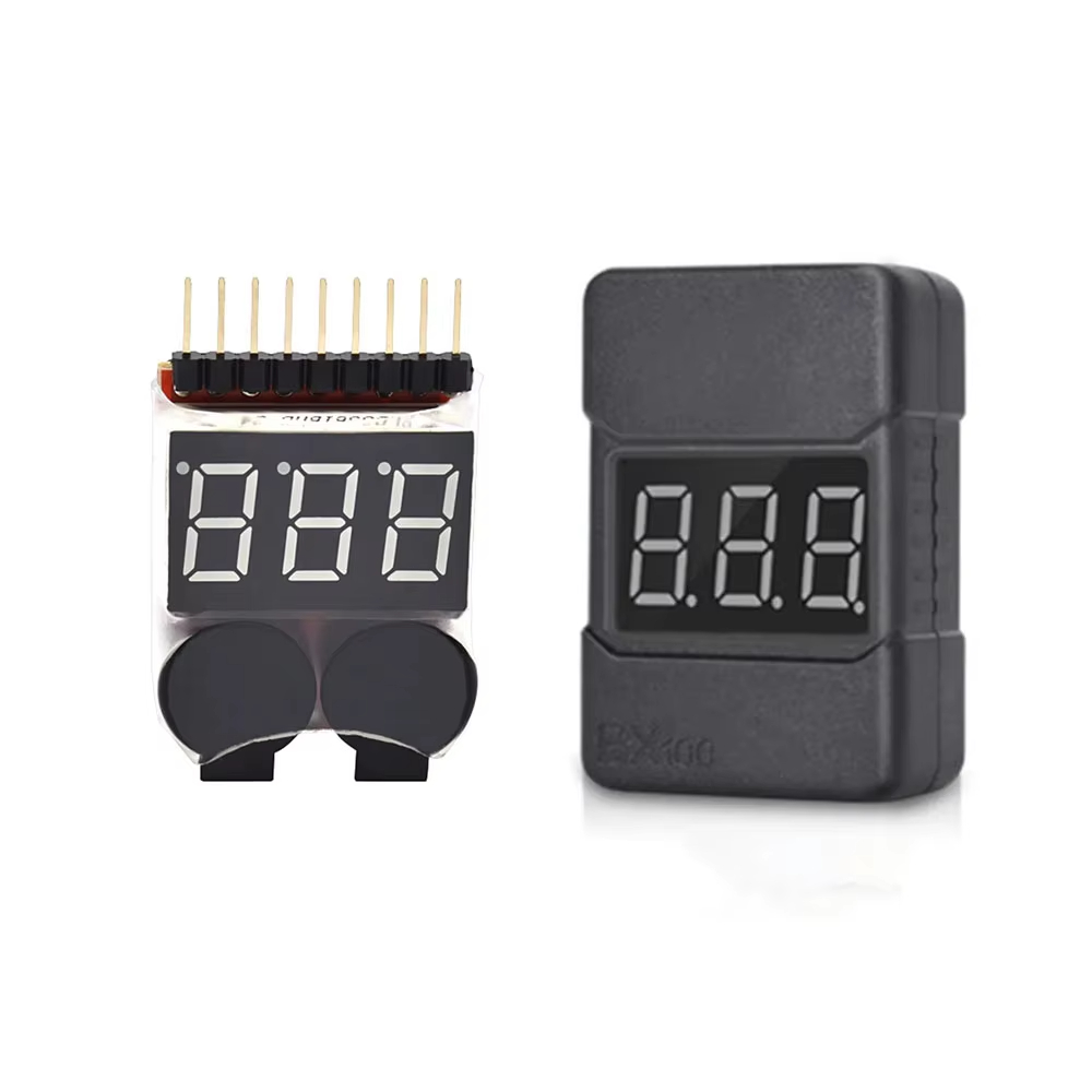 Drone Racing Battery - BX100 1-8S リポバッテリー電圧インジケーターテスター 低電圧ブザーアラーム 3.7V 7.4V
