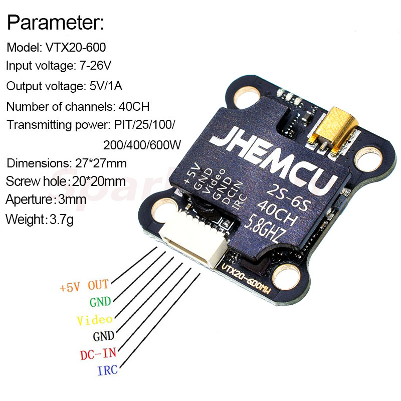 JHEMCU VTX20-600 5.8G 40CH 20X - Drone Racing Vtx のレビューと価格
