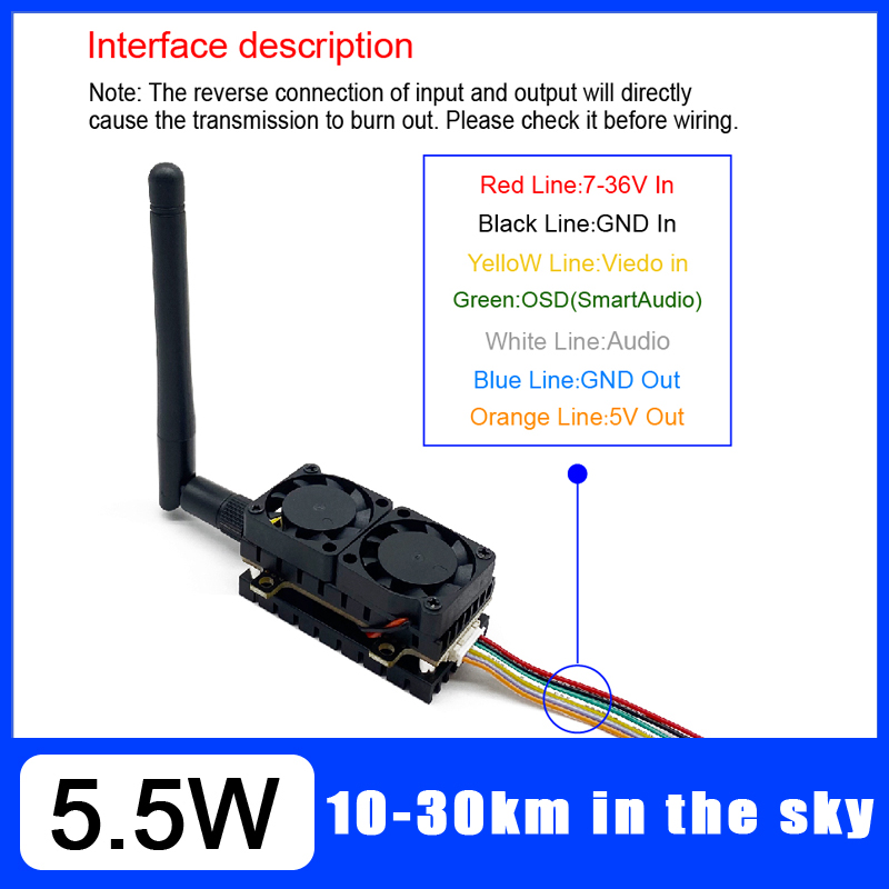 長距離 5.8GHz 5.5 ワットビデオトランスミッター  - Drone Racing Frame のレビューと価格
